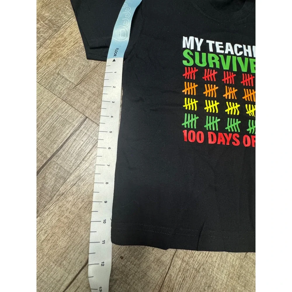 100 Days of School Kids T-Shirt My Teacher Survived Black Graphic Size 130 7/8